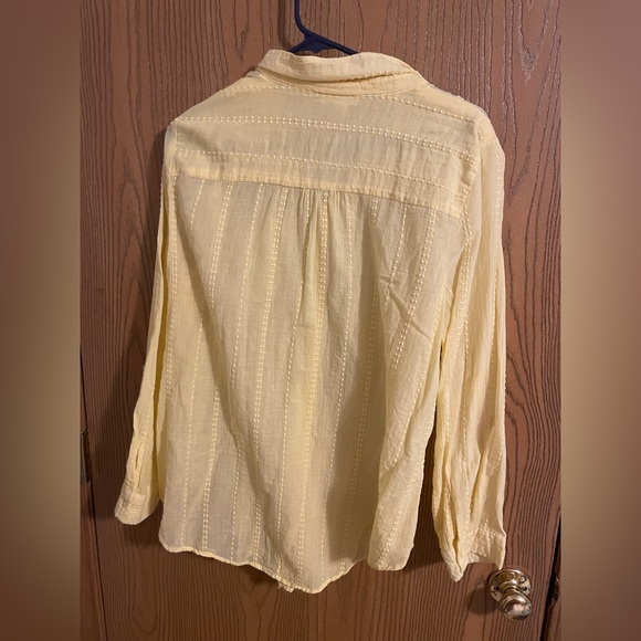 Westport Light Yellow Sheer Button Down Shirt with Tie Front - Picture 5 of 8